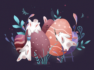 Happy Easter!🐣 art easter graphic design greetings holiday illustration image rabbit style ui vector