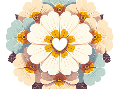 Heart of Primrose by Aravind Reddy Tarugu aravind art botanical illustration clean art style design detailed florals digital nature art elegant design floral vector heart symbol illustration modern floral natural art petal perfection primrose elegance reddy simple beauty symmetrical art tarugu vector