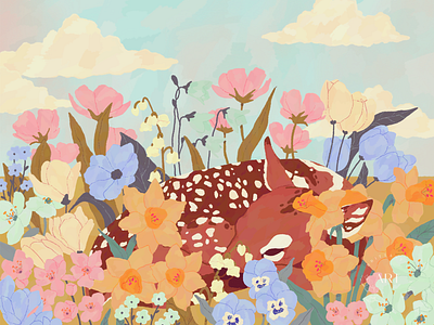 Oh Deer! It's Spring botanical deer digital illustration floral illustration nature procreate spring