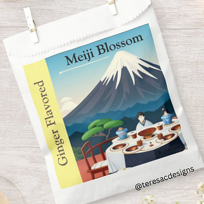 Meiji Blossom Tea Mockups branding illustrations mount fuiji packaging teapackaging