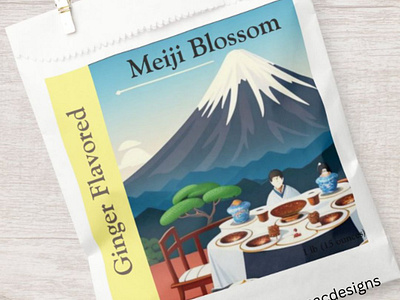 Meiji Blossom Tea Mockups branding illustrations mount fuiji packaging teapackaging