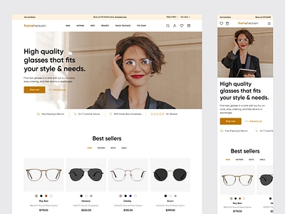 Glasses eCommerce Website clean ecommerce glasses landing page modern online store premium responsive sun glasses ui design user experience user interface ux design web web design web designer web shop webpage website website design