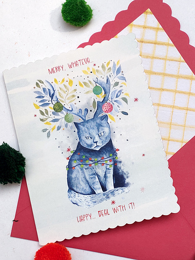 Cat-ty Christmas Wishes - Greeting Card graphic design illustration messaging paiting typography watercolor