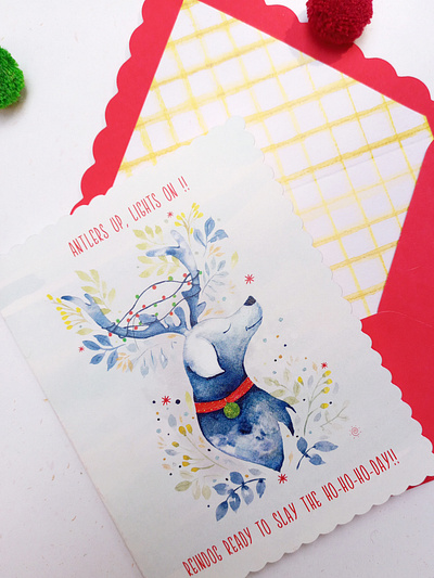 Rein Dog Wishes - Christmas Greeting Card copywriting graphic design illustration messaging painting typography watercolor