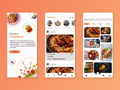 TastBudz- Social Media App for Recipes app cooking design getcooking illustration logo recipeshearing ui ui design