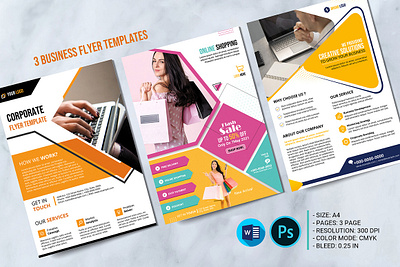 3 Business Flyer Templates 3 business flyer advertisement agency clean company flyer corporate flyer creative creative design digital editable finance or business marketing minimal modern ms word multipurpose photoshop template professional social technology