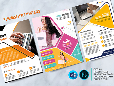 3 Business Flyer Templates 3 business flyer advertisement agency clean company flyer corporate flyer creative creative design digital editable finance or business marketing minimal modern ms word multipurpose photoshop template professional social technology