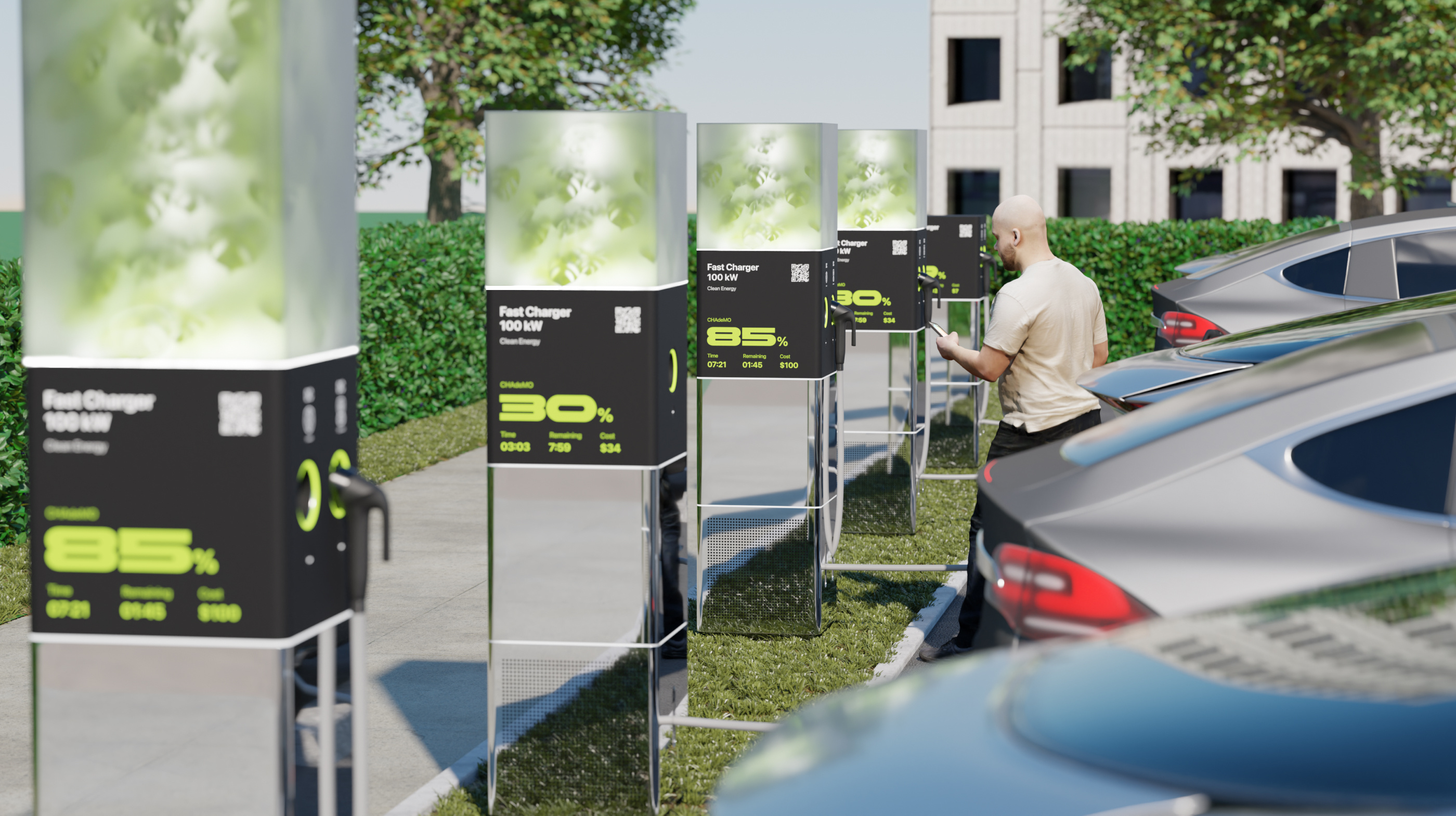 EV Charger 3d car charging city concept electro ev station ui urban