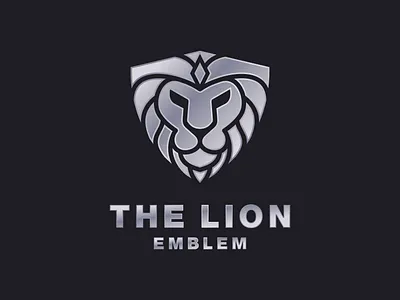 Lion Shield Emblem Metallic Logo animal armor branding design emblem graphic design illustration king leo lion logo logo design luxury mane metallic protection security shield silver wild