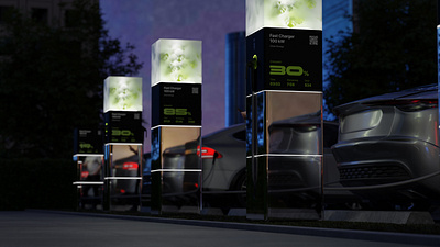 EV Charger in the city 3d car charging city concept cubes design electric ev industrial station urban