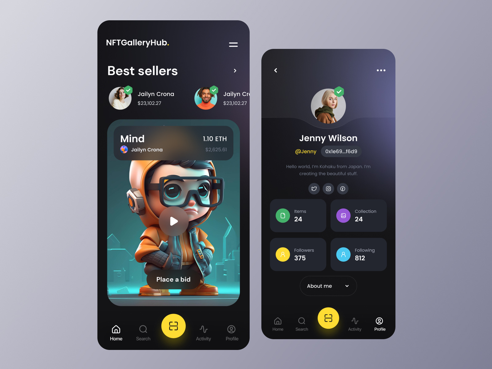 NFT Mobile UI Design by Roohi Koohi on Dribbble