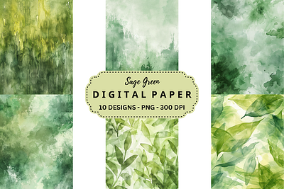Watercolor Sage Green Junk Journal commercial use art
