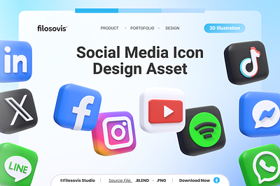 3D Design Asset | Social Media Icon 3d 3d icon 3d illustration 3d modeling app application collection design graphic design logo mobile set social media ui