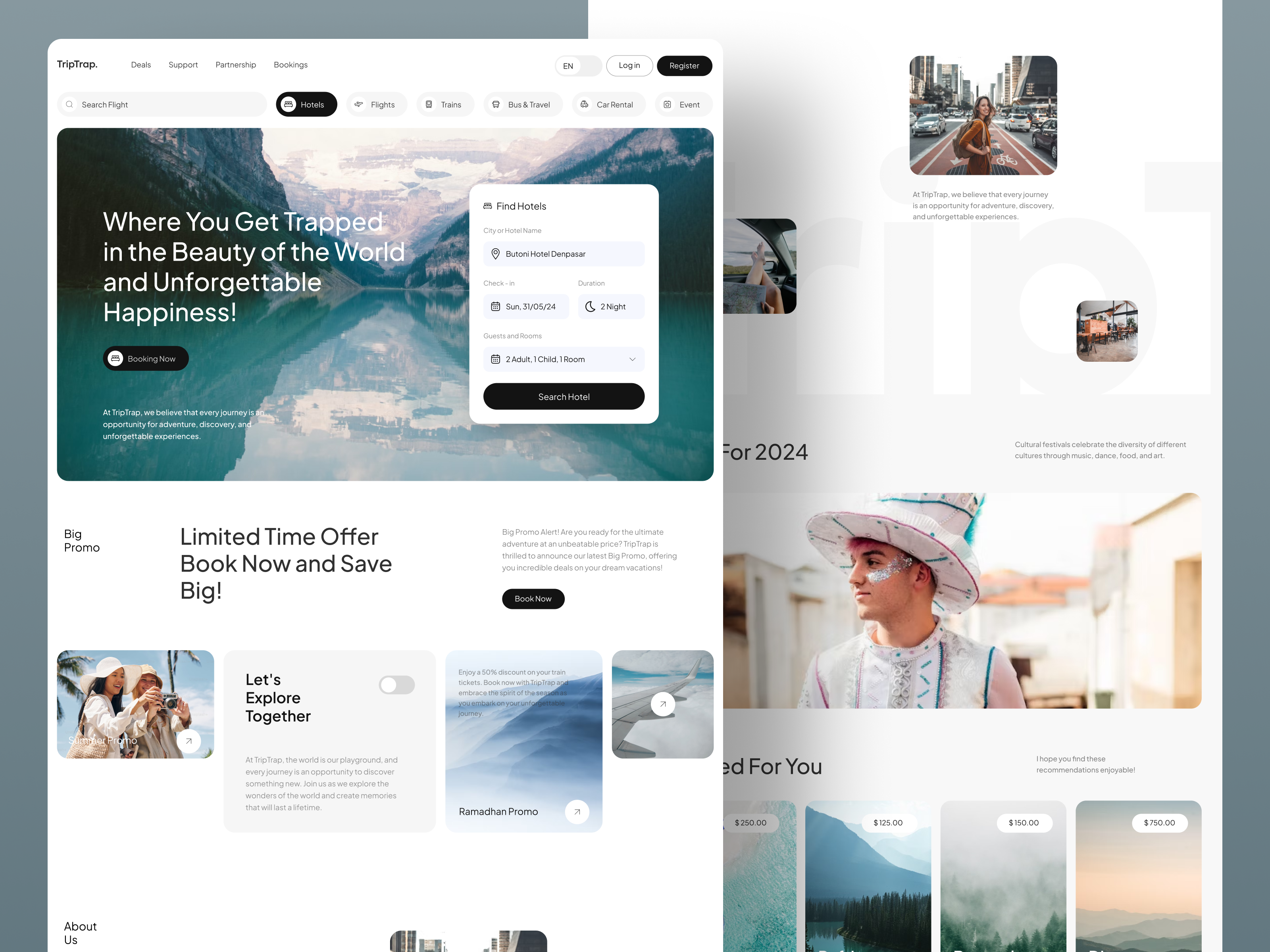 TripTrap - Ticketing Website booking clean design discover hotel landing page layout popular saas ticketing transportation travel ui ui design uiux ux design web design website