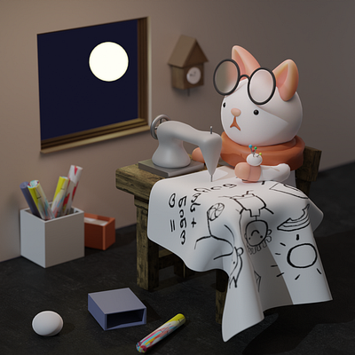 Cat 3d animation art