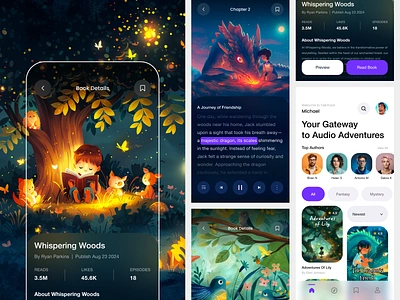 Audio Book Mobile App UI audio audio app audio story book creative cute designer freelance ios kids listen mobile mobile app mobile story read book story app story telling super ui ux