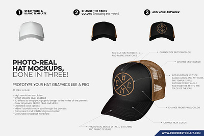 Hat Mockup Studio - Master Bundle 5 panel hat baseball hat cap clothing mockup displacement map flat peak hat hat hat mockup military hat mockup bundle snapback hat trucker hat