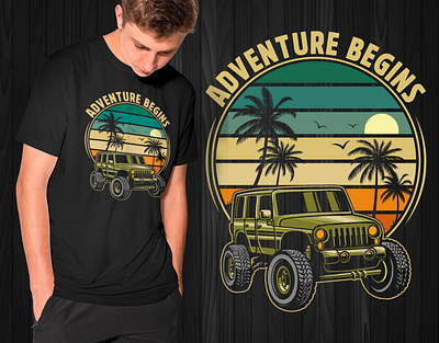 ADVENTURE BEGINS VINTAGE OUTDOOR T-SHIRT DESIGN adventure adventure t shirt adventure time beach beach t shirt camping clothing explore fashion graphic design illustration mountains outdoor outdoor t shirt sky summer t shirt sunset travel vintage vintage t shirt
