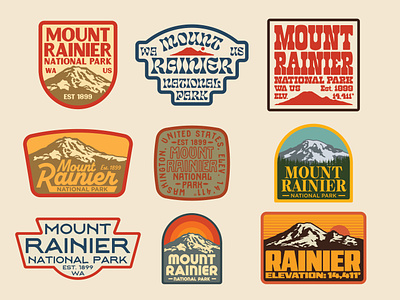 Mount Rainier badge design illustration logo mount rainier national park outdoors patch rainier badge retro vintage washington wilderness