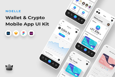 Noelle - Wallet & Crypto App UI Kit bank bitcoin contacts credit card crypto currency ios management mobile money psd shoplift sketch trading ui ux