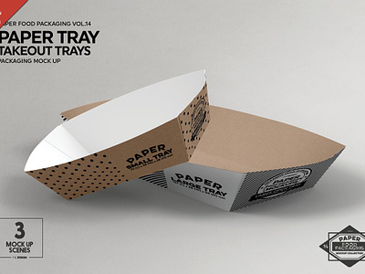 Paper Takeout Trays Packaging Mockup biodegradable boxes branding clamshell diecuts disposable fast food food kraft package packaging paper restaurant takeaway takeout tray