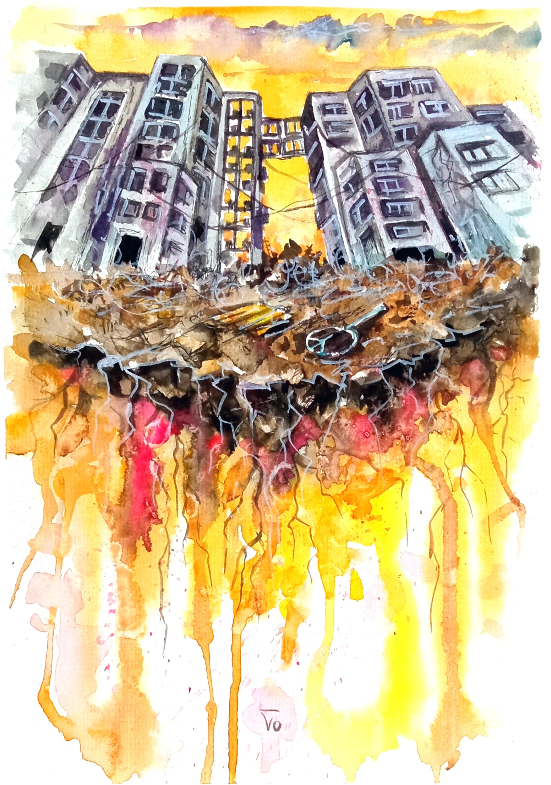 War in Ukraine, Original contemporary painting, Ukrainian city building city hand painted paint painting stop war ukraine ukrainian war