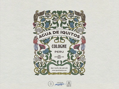 Agua de Iquitos Label Design beverage bottle brand design brand identity branding branding design colorful drink hand drawn identity design label label design liquor logo logo design packaging packaging design tribal vintage visual identity