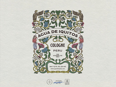 Agua de Iquitos Label Design beverage bottle brand design brand identity branding branding design colorful drink hand drawn identity design label label design liquor logo logo design packaging packaging design tribal vintage visual identity