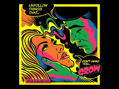 Unfollow things that don't make you grow comics design illustration psychedelic retro surrealism vector vintage vintage comics