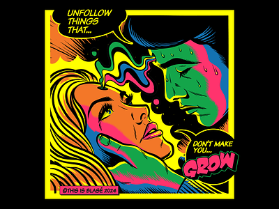 Unfollow things that don't make you grow comics design illustration psychedelic retro surrealism vector vintage vintage comics