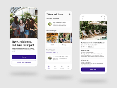 Travel Mobile App for Work Exchange 🌍 app product design travel travel app user interface ux
