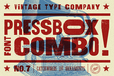 PressBox Font Combo americana block bold circus combo condensed decorative display family inked letterpress metal pressbox font combo retro sans serif spurs type wood