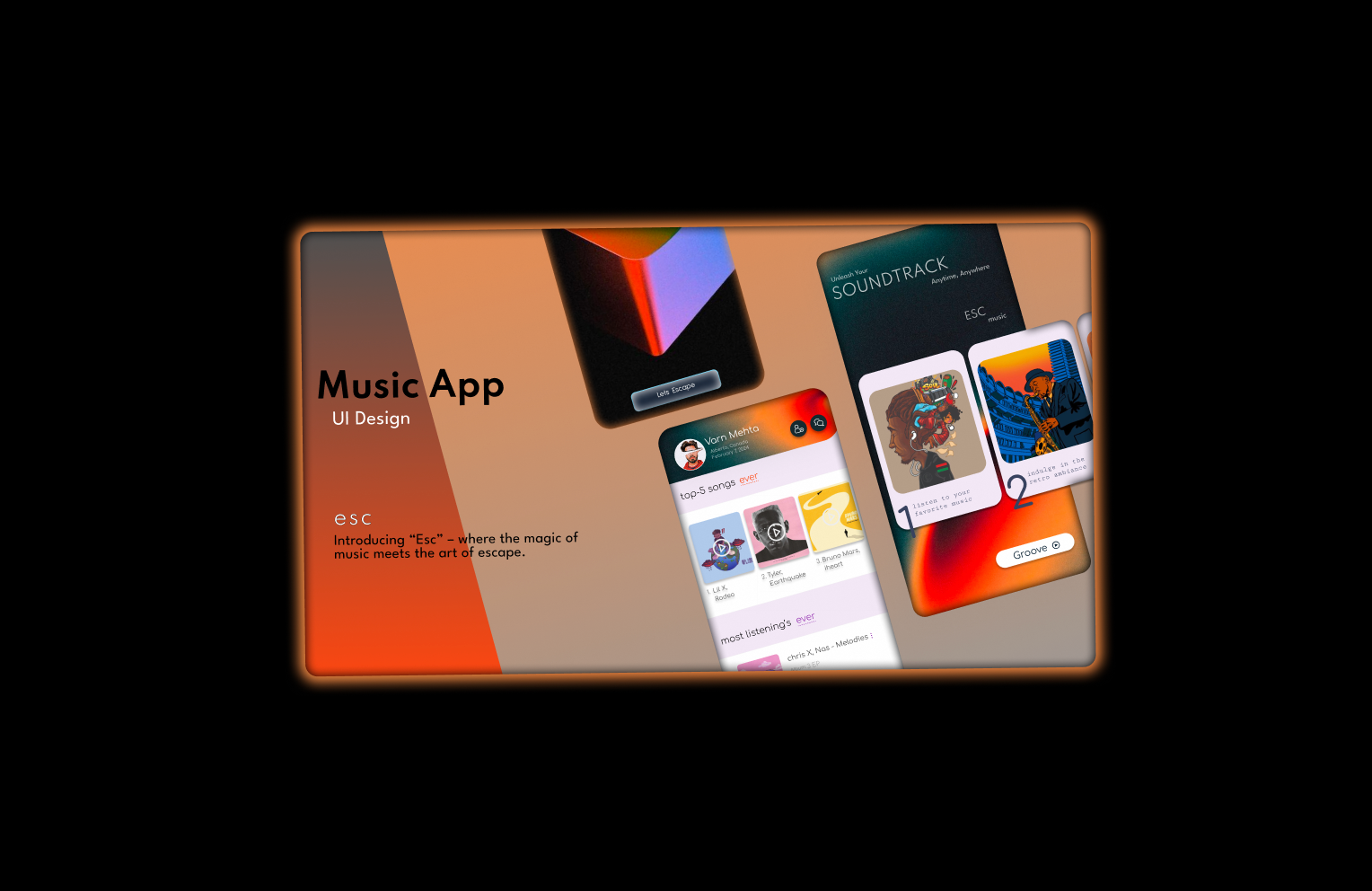 Esc Music 🎶 animation branding figma graphic design logo mobile app music prototyping typogrpahy ui ux