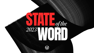 SOTW 2023 black blue branding community event event design logo madrid open source red sotw state of the word wordpress
