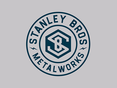 Stanley Bros. Metalworks Badge americana badge blue collar branding circle badge design fabricator graphic design identity illustration logo mark metal metalworks
