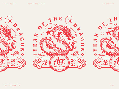 ACE Year of the Dragon Badge 2024 badge ace arch badge badge design chinese new year design dragon illustration logo logo designer restaurant logo typography wells wells collins year of the dragon