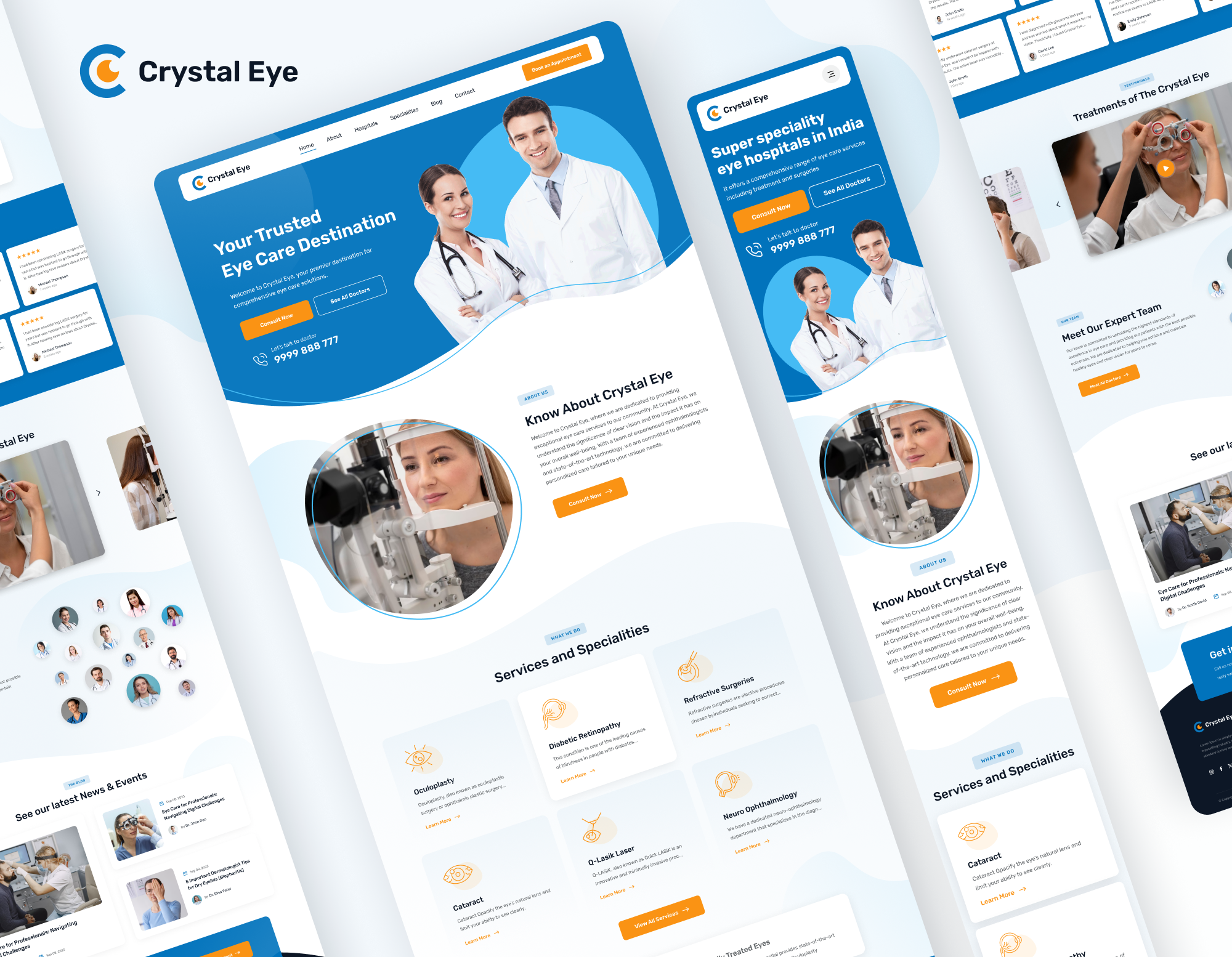 Eye care hospital website design blogs branding colorful creative websute doctor eye graphic design home page hospital landing page logo mobile design patients responsive services trending design ui uiux website website ui design