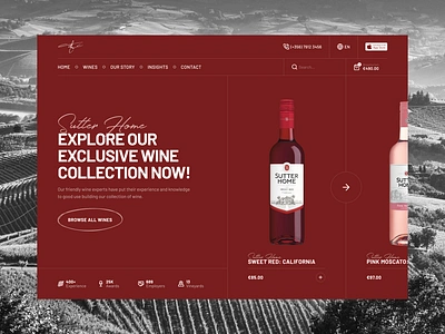 Wine Shop - Hero Carousel Concept carousel design concept e commerce graphic design hero area product carousel product design red wine slider typography ui ui design ux ux design visual design web design wine wine bottle wine shop winery