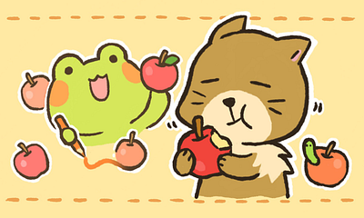 Friends eating apples illustration