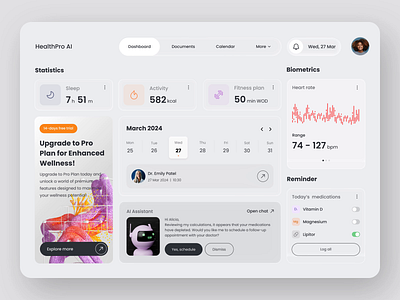 HealthPro AI Dashboard ai artificial intelligence clean ui concept dashboard health healthcare product product design service wellbeing wellness