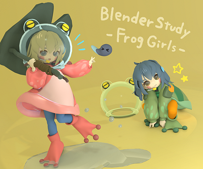 Frog Girls 3d character illustration