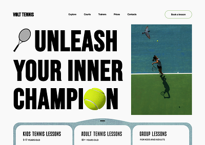 Home page of the tennis school website design typography ui ux web