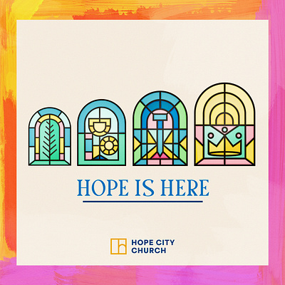 Easter at Hope City church crucifixion easter illustration sermon stained glass windows