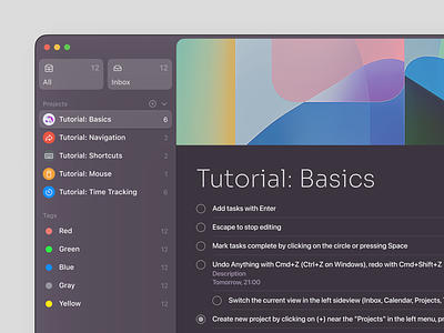 Focus - A macOS App for Seamless Task and Time Management app dark dark theme desktop interface macos macos app product design projects task management task tracker tasks time tracker to do list ui ux