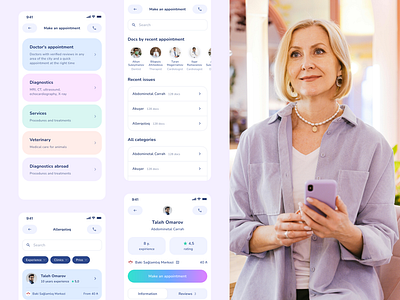 Finding a doctor – Alac App android app application card categories color design doctor ios medical mobile product saas services ui