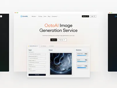 Octo AI Homepage - Site Redesign artificial intelligence bellingham dalle header navigation hero image generation navbar navigation octo ai octoml octopus seattle stable diffusion statistics whisper