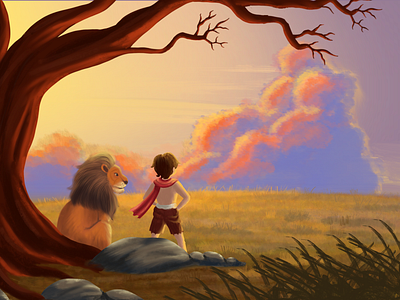 Boy and Beast adobe illustrator boy design digital art drawing illustration kids illustration lion procreate