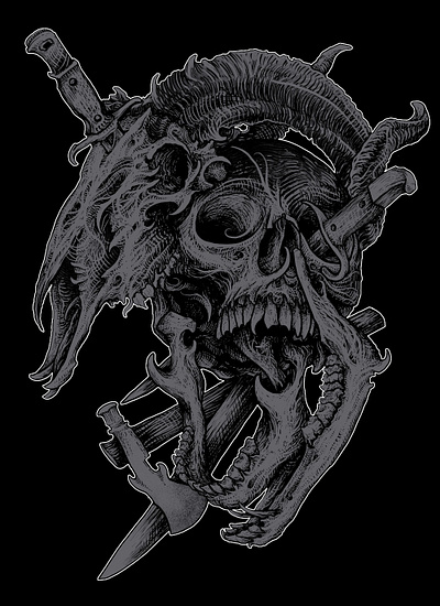 Skull and Dagger T-Shirt Design band dark art death graphic hand drawn illustration metal occult photoshop skull