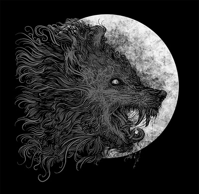 Wolf Moon T-Shirt Design black metal dark art graphic hand drawn illustration occult photoshop wolf