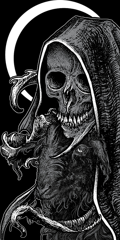 Death and Goat dark art graphic hand drawn illustration occult photoshop